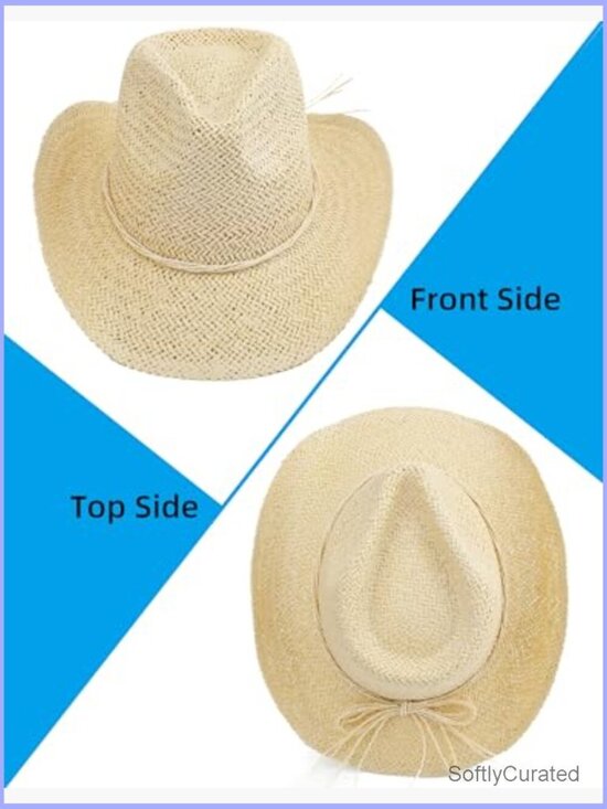 Straw Cowboy Hat for Women Short Brim Western Cowgirl Beach Sun Hat